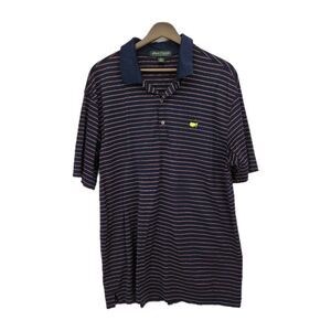 Amen Corner Mens Large Masters Golf Polo Shirt Pima Cotton Navy Red Stripes